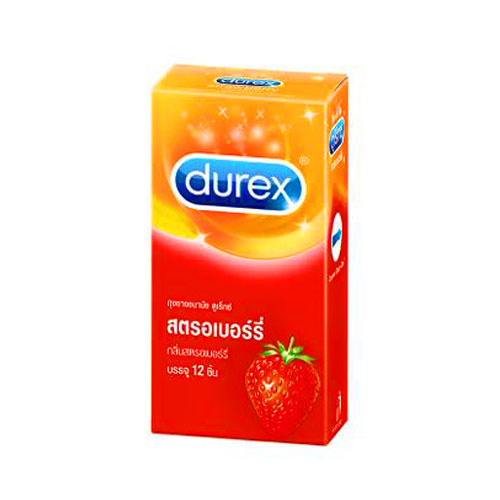 ถุงยางอนามัย Durex Strawberry Box of 12 (กลิ่นหอม 52.5 mm)